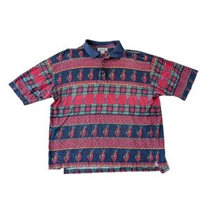 Vintage Career Club Men's XL Golf Polo Shirt Short Sleeve Plaid Golf Bag Print